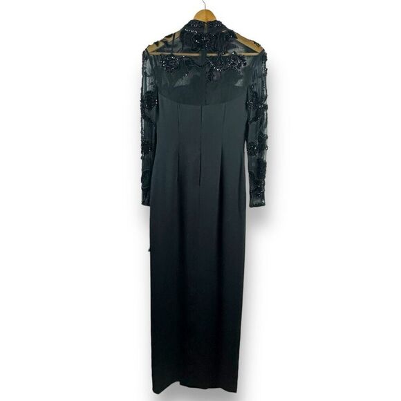 Scala Collection High Neck Beaded Mesh Sleeve Maxi Dress Black - Picture 2 of 14